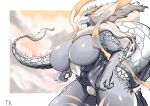  absurd_res anthro big_breasts breasts claws dodekaminnhi dragon featureless_breasts female finger_claws fur hair hi_res looking_at_viewer mythological_creature mythological_scalie mythology nude scalie smile solo tail thick_thighs 
