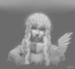  artist_name berserk expressionless feathers grey_background greyscale griffith koffo-art long_hair male_focus md5_mismatch monochrome portrait signature simple_background solo 