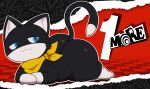  2024 absurd_res anthro atlus big_butt biped black_body blue_eyes butt digital_drawing_(artwork) digital_media_(artwork) domestic_cat english_text felid feline felis hi_res lemonlime lying male mammal morgana_(persona) multicolored_body number on_front persona_(series) persona_5 scarf sega simple_background smile smiling_at_viewer solo tail_between_buttocks text thick_thighs two_tone_body white_body 