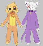  2024 adobe_photoshop_(artwork) animate_inanimate anthro anthro_on_anthro asymmetrical_eyes barefoot bird_dog button_(us_cannonfodder) canid canine canis catnap_(poppy_playtime) circle_eyebrows claws clothing collar collar_tag colored_sketch cosplay digital_drawing_(artwork) digital_media_(artwork) dogday_(poppy_playtime) dogmasque9999 domestic_cat domestic_dog duo eyebrows feet felid feline felis finger_claws flat_colors floppy_ears freckled_face freckles frontier_(dogmasque9999) fur furgonomics grey_background hand_holding handpaw hindpaw hunting_dog kigurumi labrador living_plushie lop_ears male male/male male_anthro mammal mob_entertainment moon_collar_tag onesie open_mouth open_smile orange_collar orange_onesie paws plantigrade plushie poppy_playtime purple_collar purple_onesie retriever simple_background sketch smile smiling_critters spiral_eyes standing stitch_(sewing) sun_collar_tag tail tail_clothing tail_sleeve white_body white_fur x_eyes yellow_body yellow_fur 