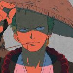  1boy alternate_costume black_eyes commentary earrings green_hair hat jewelry male_focus mouth_hold obobkkp one_piece roronoa_zoro short_hair single_earring solo toothpick 