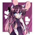  anthro blue_body blue_eyes blue_fur brown_body brown_fur brown_hair clothed clothing female fur hair heart_symbol hi_res highlights_(coloring) lagomorph leporid liz_(anakoluth) mammal multicolored_body multicolored_fur pink_hair rabbit rabbit_ears simple_background solo sweater topwear white_body white_fur 