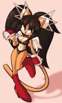  absurd_res anthro bangs big_breasts black_hair breasts cleavage clothed clothing female fur gloves hair handwear hi_res honey_the_cat long_hair nanobutts sega skimpy solo sonic_the_fighters sonic_the_hedgehog_(series) tongue tongue_out twintails_(hairstyle) underwear yellow_body yellow_fur 