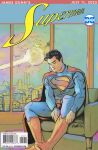  1boy 2025 artist_name boots cape cityscape cloud comic_cover commentary dc_comics derivative_work devin_judin english_commentary english_text full_body highres male_focus muscular muscular_male on_chair pants red_footwear screenshot_redraw short_hair sitting sky solo superhero_costume superman superman_(series) western_comics_(style) 