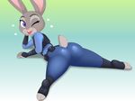  2016 absurd_res acstlu anthro butt clothing cute disney female hi_res judy_hopps lagomorph mammal one_eye_closed rabbit solo uniform zootopia 