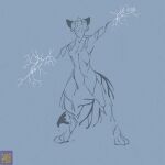  1:1 anthro canid canine canis dipstick_tail electricity electricity_manipulation elemental_manipulation foxenawolf male mammal markings nude simple_background solo tail tail_markings wolf 
