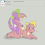  &lt;3 ambiguous_penetration blush cassie_(dragon_tales) cum dragon_tales duo english_text female friendship_is_magic kumashi larger_female male male/female my_little_pony penetration size_difference smaller_male spike_(mlp) sweat text 