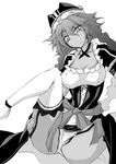  braid breasts collar dark_skin detached_sleeves frills hat long_sleeves lupusregina_beta maid maid_apron monochrome namusan overlord_(maruyama) simple_background solo thighhighs twin_braids white_background 