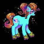  2021 aliasing black_background blue_body blush bright_eyes_(mlp) brown_hair cutie_mark digital_media_(artwork) equid equine eyelashes eyeshadow feet female feral hair hasbro horse low_res makeup mammal mlp_g1 my_little_pony my_little_pony_tales outline pink_eyes pony ponytail quadruped roller_skates shaded simple_background solo sparkles standing suippupupu tail 