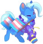  2024 alpha_channel blue_body blue_fur blue_hair blue_tail bottomless clothed clothing cutepencilcase equid equine eyelashes female feral flag flag_(object) fluffy friendship_is_magic fur hair hasbro hi_res holding_flag holding_object hoodie hooves horn lgbt_pride mammal mouth_hold my_little_pony mythological_creature mythological_equine mythology one_eye_closed pride_color_flag pride_colors print_clothing print_hoodie print_topwear purple_clothing purple_eyes purple_hoodie purple_topwear simple_background smile solo tail topwear trans_(lore) trans_woman_(lore) transgender_pride_colors transparent_background trixie_(mlp) underhoof unicorn wink 