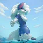  absurd_res andy_234 anthro breasts butt cloud female genitals hi_res nintendo nude pokemon pussy sea sky water 