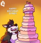  absurd_res anthro cake canid canine canis dessert dynewulf english_text food fruit hi_res male male_anthro mammal plant strawberry text thekinkybear wolf 