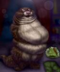 2016 anthro belly belly_grab big_belly bottomwear clothing disney emmitt_otterton eyewear eyewear_only fur glasses glasses_only hand_on_belly hi_res ian-exe male mammal morbidly_obese morbidly_obese_anthro morbidly_obese_male mustelid necktie nude obese obese_anthro obese_male open_mouth otter overweight overweight_anthro overweight_male pants shirt signature solo standing topwear wearing_glasses zootopia