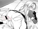  1girl all_fours anal_beads anus ass backless_panties black_legwear blush braid breasts breath censored exposed_clitoris from_behind hetero imminent_anal imminent_sex large_breasts lilia_(null) long_hair looking_at_viewer looking_back lotion monochrome null_(nyanpyoun) original panties penis solo_focus spread_anus spread_legs sweat thighhighs underwear 