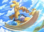  :d cloud commentary_request day from_below gholdengo happy kotobukkii_(yt_lvlv) marill open_mouth outdoors pokemon pokemon_(creature) sky smile water yellow_eyes 