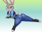  2016 acstlu anthro butt clothing cute disney female judy_hopps lagomorph mammal one_eye_closed rabbit solo uniform zootopia 