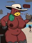  3:4 absurd_res anthro areola big_breasts breasts enderbendr female genitals hi_res mammal microsoft minecraft mojang nipples nude pussy red_body samantha_(endrslendr) simple_background slightly_chubby smile sniffer solo thick_thighs wide_hips xbox_game_studios 