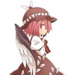  animal_ears bird_wings box brooch character_name colored_eyelashes dress gift gift_box hat jagabutter jewelry juliet_sleeves long_sleeves looking_at_viewer mob_cap mystia_lorelei pink_eyes pink_hair puffy_sleeves smile solo touhou wings 
