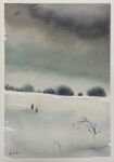  2others bare_tree building cloud cloudy_sky forest grey_sky highres hill house mouen_tw multiple_others nature original painting_(medium) scenery sky snow traditional_media tree watercolor_(medium) 