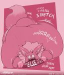  2023 absurd_res afurreak artist_name belly big_belly bowl character_name container eevee elle_the_eevee feral food_bowl food_in_mouth force_feeding forced furaffinity furaffinity_logo generation_1_pokemon hi_res huge_belly japanese_text looking_down looking_down_at_food looking_down_at_object motion_lines nintendo onomatopoeia overweight patreon patreon_logo pet_bowl pokemon pokemon_(species) sound_effects tail text twitter twitter_logo 