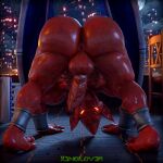  3d_(artwork) absurd_res all_fours anklet anus balls big_butt blender_(artwork) bracelet building butt butt_focus capcom demon demon&#039;s_crest digital_media_(artwork) firebrand gargoyle gargoyle&#039;s_quest genitals ghosts_&#039;n_goblins glowing glowing_eyes hi_res humanoid_genitalia humanoid_penis humanoid_pointy_ears jewelry looking_at_viewer looking_through looking_through_legs male marvel_vs._capcom:_infinite membrane_(anatomy) membranous_wings muscular muscular_male nude penis presenting presenting_hindquarters red_arremer red_body solo thekidxeno wings 