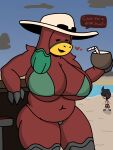  3:4 absurd_res anthro big_breasts bikini breasts clothed clothing enderbendr eyewear female glasses hat headgear headwear hi_res mammal microsoft minecraft mojang red_body samantha_(endrslendr) simple_background slightly_chubby smile sniffer solo swimwear thick_thighs wide_hips xbox_game_studios 