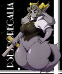 anthro antlers big_breasts big_ears black_eyes bottom_heavy bovid breasts caprine clothing curvy_figure female frown fur garuda_six goat grey_body grey_fur grey_hair hair hand_on_hip hi_res horn huge_thighs jackalope lagomorph leporid long_ears mammal pantsless_anthro pantsless_female pseudoregalia rabbit shirt solo standing sybil_(pseudoregalia) tail text thick_thighs topwear voluptuous weapon wide_hips