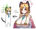  ... 2girls alternate_breast_size animal_ear_headphones animal_ears bikini blonde_hair blue_archive blue_necktie blush bow breasts closed_mouth fake_animal_ears gold_bikini green_eyes hair_bow halo headphones jacket large_breasts long_sleeves midori_(blue_archive) momoi_(blue_archive) multiple_girls necktie open_clothes open_jacket pink_halo red_bow red_eyes short_hair siblings simple_background sisters smile spoken_ellipsis suzume_b swimsuit twins white_background white_jacket 