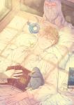  1boy bed book bowtruckle brown_hair coin crossed_arms demiguise eyes_closed fantastic_beasts_and_where_to_find_them leaf male_focus newt_scamander niffler occamy pillow sleeping snake solo teeth wings zigi 