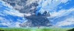  absurdres cloud day grass highres landscape mechonis outdoors scenery shulk_(xenoblade) sky standing standing_on_one_leg toosut0 xenoblade_chronicles_(series) xenoblade_chronicles_1 