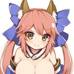  animal_ears bare_shoulders blush breasts cleavage detached_sleeves fate/extra fate_(series) fox_ears highres japanese_clothes koga_rejini large_breasts long_hair looking_at_viewer pink_hair simple_background smile solo tamamo_(fate)_(all) tamamo_no_mae_(fate) white_background yellow_eyes 