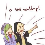  green_hair kagerou_project kano_shuuya kido_tsubomi lowres mekakucity_actors meme pointing surprised 