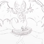  eyes_closed lunala monochrome nest nintendo oviposition pok&eacute;mon pussy pussy_juice simple_background solo unknown_artist video_games white_background 