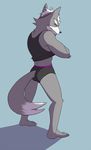  annoyed anthro barefoot briefs canine clothing looking_at_viewer looking_back male mammal nintendo plantigrade rear_view shirt solo standing star_fox tank_top thegreatmatsutzu tight_clothing underwear undressing video_games wolf wolf_o&#039;donnell 