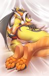  2015 anthro anus ball_gag barefoot bat bdsm bedroom_eyes candice digitigrade f-r95 feet female foot_focus gag gagged half-closed_eyes hi_res hindpaw looking_at_viewer lying mammal nude pawpads paws pillow pussy seductive solo wings yellow_eyes 