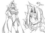  breasts cape curvy long_hair monochrome naga_the_serpent obui shoulder_spikes sketch slayers smile solo thong 