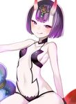  :q absurdres atg_(wttoo0202) bob_cut breasts fate/grand_order fate_(series) highres horns looking_at_viewer navel oni oni_horns pale_skin purple_eyes purple_hair short_hair shuten_douji_(fate/grand_order) simple_background small_breasts solo tongue tongue_out white_background 