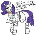  2016 anatomically_correct anatomically_correct_pussy animal_genitalia animal_pussy anus blue_eyes butt cutie_mark english_text equine equine_pussy female feral friendship_is_magic fur hair horn hybrid jewelry looking_at_viewer looking_back mammal my_little_pony necklace presenting purple_hair pussy racism rarity_(mlp) simple_background solo text unicorn white_background white_fur zebra zippysqrl 