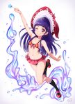  ;) arm_up bikini chocokin hat izayoi_liko long_hair looking_at_viewer mahou_girls_precure! navel one_eye_closed precure purple_hair red_eyes signature smile socks solo swimsuit wand witch_hat 