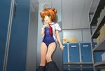  :d absurdres antenna_hair blush breasts brown_hair cardcaptor_sakura covered_navel green_eyes hair_bobbles hair_ornament hand_on_own_chest highres kinomoto_sakura locker locker_room looking_at_viewer mutsuki_(moonknives) neckerchief old_school_swimsuit one-piece_swimsuit open_mouth school_swimsuit school_uniform shiny shiny_clothes shirt short_hair short_sleeves skirt skirt_pull small_breasts smile solo swimsuit swimsuit_under_clothes tomoeda_elementary_school_uniform undressing 