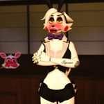  adventure_mangle_(fnaf) animatronic annoyed anthro blush bow_tie breasts bunny_costume canine cleavage clothed clothing cropped duo five_nights_at_freddy&#039;s five_nights_at_freddy&#039;s_2 five_nights_at_freddy&#039;s_world fox frown funtime_foxy_(fnaf) glowing glowing_eyes hi_res infernox-ratchet lipstick looking_at_vieweranimatronic machine mammal mangle_(fnaf) playboy playboy_bunny robot sharp_teeth shorts snarling teeth video_games watermark yellow_eyes 