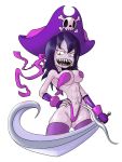  abs breasts female large_breasts leggings long_hair oekaki orange_eyes purple_hair skeleton skin_tight solo sword thighhighs weapon white_background 