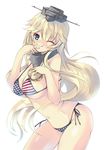  ;q american_flag_bikini bikini blonde_hair breasts cleavage covered_nipples flag_print food from_side futami_kazuha hamburger huge_breasts iowa_(kantai_collection) kantai_collection long_hair navel one_eye_closed side-tie_bikini solo star star-shaped_pupils swimsuit symbol-shaped_pupils tongue tongue_out very_long_hair 