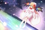  agent_(ikuoikuo) blonde_hair blue_eyes capelet cherry_blossoms fairy_wings hat highres lily_white long_hair multicolored multicolored_wings solo touhou water wings 