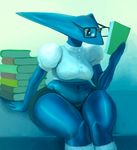  alien aquaciathing book boryana breasts clothing eyewear female glasses holding_book holding_object midriff reading slightly_chubby solo thick_thighs wide_hips 