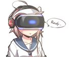  ahoge brand_name_imitation brown_hair collarbone commentary_request english headphones i-58_(kantai_collection) kantai_collection manatsu_no_yo_no_inmu parted_lips playstation_vr school_uniform serafuku short_hair solo sony vr_visor yajuu_senpai yukimi_unagi 