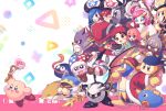  6+girls adeleine bandana_waddle_dee blonde_hair blue_eyes blue_hair blush_stickers bow bowtie brown_eyes claws coo_(kirby) dark_meta_knight daroach fairy flamberge_(kirby) francisca_(kirby) gooey_(kirby) grey_hair hat highres holding holding_paintbrush holding_sword holding_wand holding_weapon horns kine_(kirby) king_dedede kirby kirby:_star_allies kirby_(series) long_tongue magolor marx_(kirby) meta_knight multiple_girls nagatsukiariake paintbrush pink_hair purple_eyes rayman_limbs red_bow red_bowtie red_hat ribbon_(kirby) rick_(kirby) susie_(kirby) sword taranza tongue wand weapon yellow_eyes zan_partizanne 