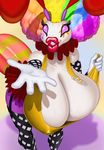  afro anthro arthropod bee beembo big_breasts big_lips birthday breasts cleavage clothed clothing clown eyelashes female huge_breasts insect lips makeup nipple_bulge purple_eyes rainbow skirt theboris 