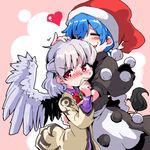  &gt;:( =_= ^_^ blue_hair blush blush_stickers bow bowtie brooch capelet closed_eyes covering_mouth doremy_sweet dress frown hat heart hug jacket jewelry kishin_sagume multiple_girls nightcap red_eyes shinapuu short_hair silver_hair single_wing sweatdrop tail tapir_tail touhou v-shaped_eyebrows wings yuri 