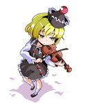  :&lt; blonde_hair crescent dress from_above frown half-closed_eyes hat instrument kneehighs long_sleeves lunasa_prismriver mary_janes music perspective playing_instrument shinapuu shoes short_hair socks solo touhou violin white_legwear yellow_eyes 